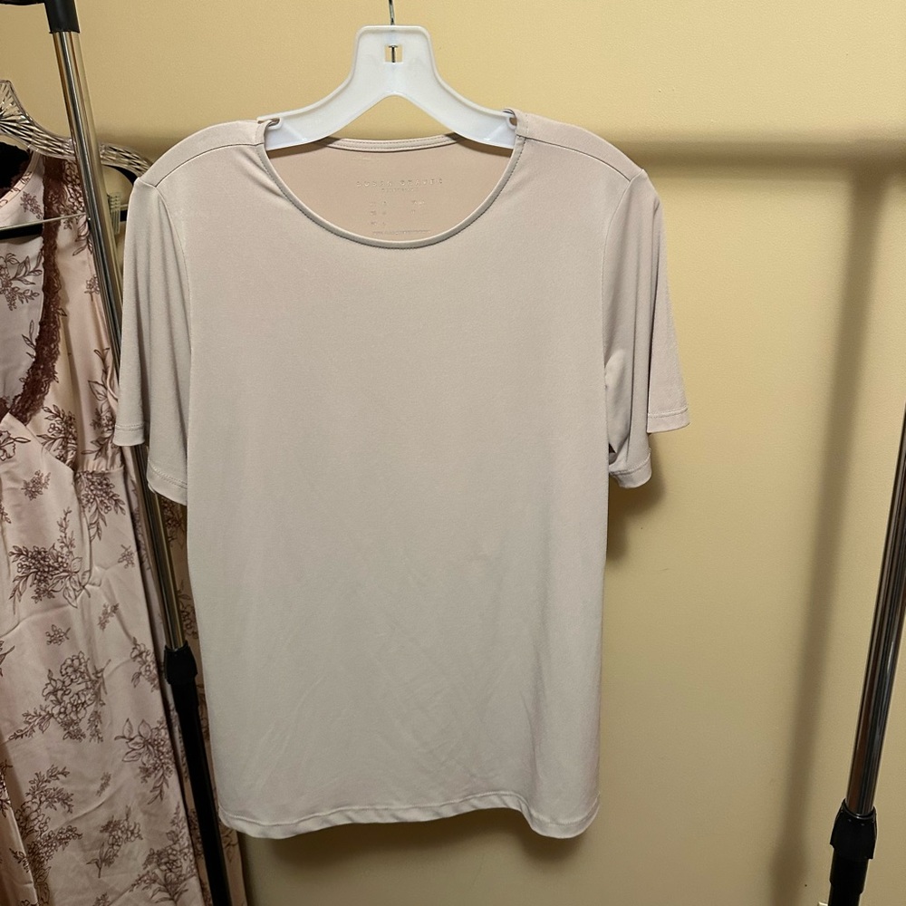 Susan Graver Soft Beige Short Sleeve Top